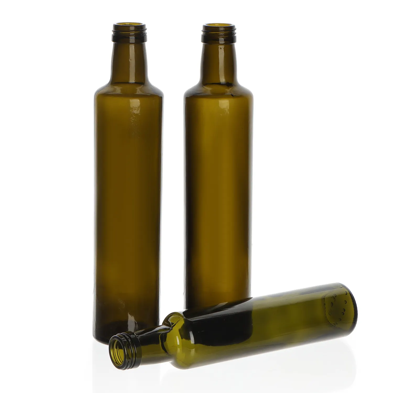 Venta al por mayor barato 250ML verde oscuro aceite de oliva botella de vidrio cilindro redondo aceite de sésamo contenedor