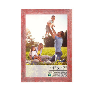HMS <strong>11x17</strong> Rustic Red Solid Wood Picture <strong>Frame</strong> Classic Style with Creative Square Pattern for Photos for 8x10 and 12x16 Sizes - Product Image 1