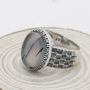 Factory 925 Sterling Thai Silver <strong>Textual</strong> Agate Men Rings ,Natural Onxy Stone Oxidized Silver Finger Ring