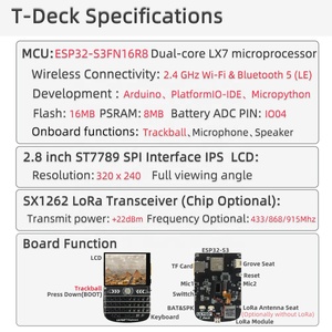 Lilygo T-Deck บอร์ดพัฒนา WiFi บลูทูธ ESP32-S3 16MB แฟลชพร้อมจอแสดงผล LCD ขนาด2.8นิ้วคีย์บอร์ดแทร็กบอลไมโครโฟนลำโพง