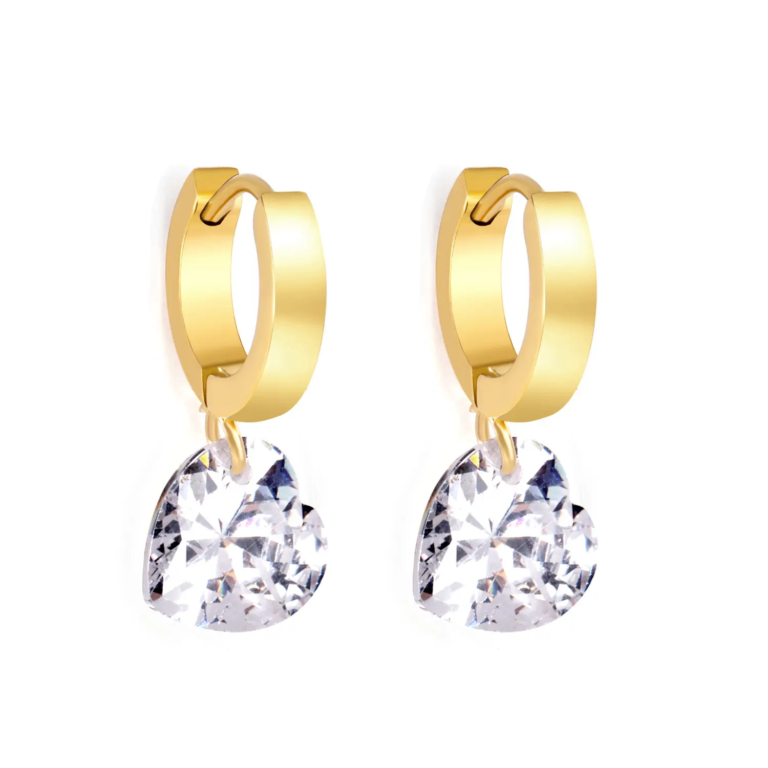 Orecchini a cerchio placcati in oro 18 carati con diamante a forma di cuore lucido popolare popolare a buon mercato