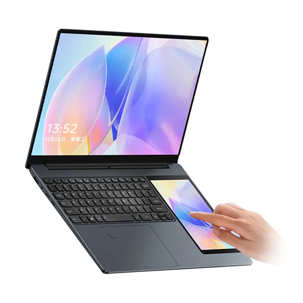 CRELANDER Laptop layar sentuh 15.6 inci IPS 7 ", Notebook Intel N100 DDR4 16GB RGB Keyboard Computadoras dengan dua layar komputer