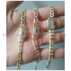 14k Figaro <strong>Chain</strong> <strong>5MM</strong> 6.3MM Ice Buckle Rope <strong>Chain</strong> Brass 14K Gold Plated <strong>Chain</strong> 3:1 Manaco Bracelet Necklace Men Women Jewelry - Product Image 2