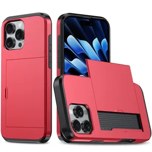 新款纯色手机壳IP16/15滑盖卡座外壳防震防摔钱包手机后盖 - Product Image 2