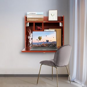 Moderner 2-in-1-Wandmontagetisch aus Holz schwimmender Computertisch, faltbarer platzsparender Arbeitsplatz-Aufbewahrungsregal