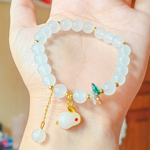 En iyi kadın arkadaş için Trendy çift renkli boncuklu bilezik kristal yeşim ile yeni şeker renkli cam yeşim tavşan - Product Image 3