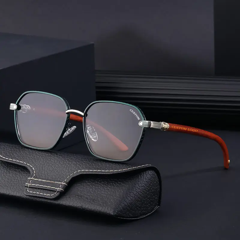 High Quality Uv400 Luxury Fashion Driving Sun Glasses Reasonable Price Men Metal Frame Square Bamboo Wood Grain Sunglasses