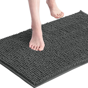 经典灰色雪尼尔浴垫防滑吸水浴室或卫生间实心图案 - Product Image 1