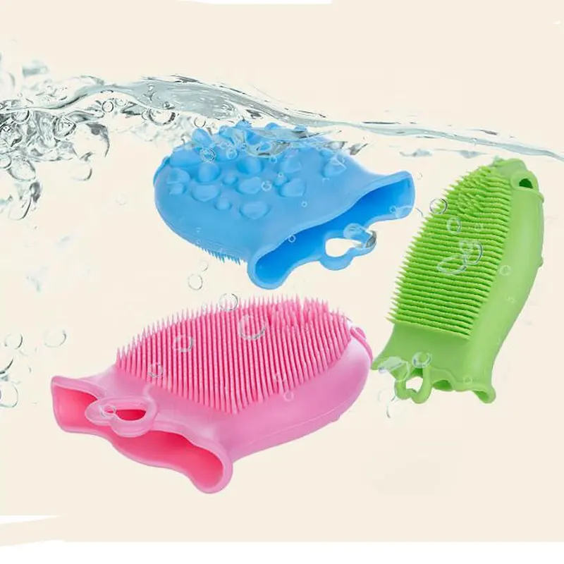 سيليكون منتجات الأطفال الأسماك شكل لينة تدليك الجسم فرشاة حمام الطفل