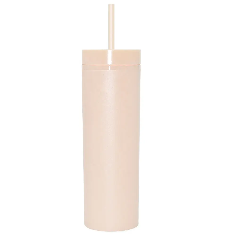 Customized Slim Double Wall Acrylic Pastel Colored 16oz Skinny Plastic Tumbler With Lid And Straw