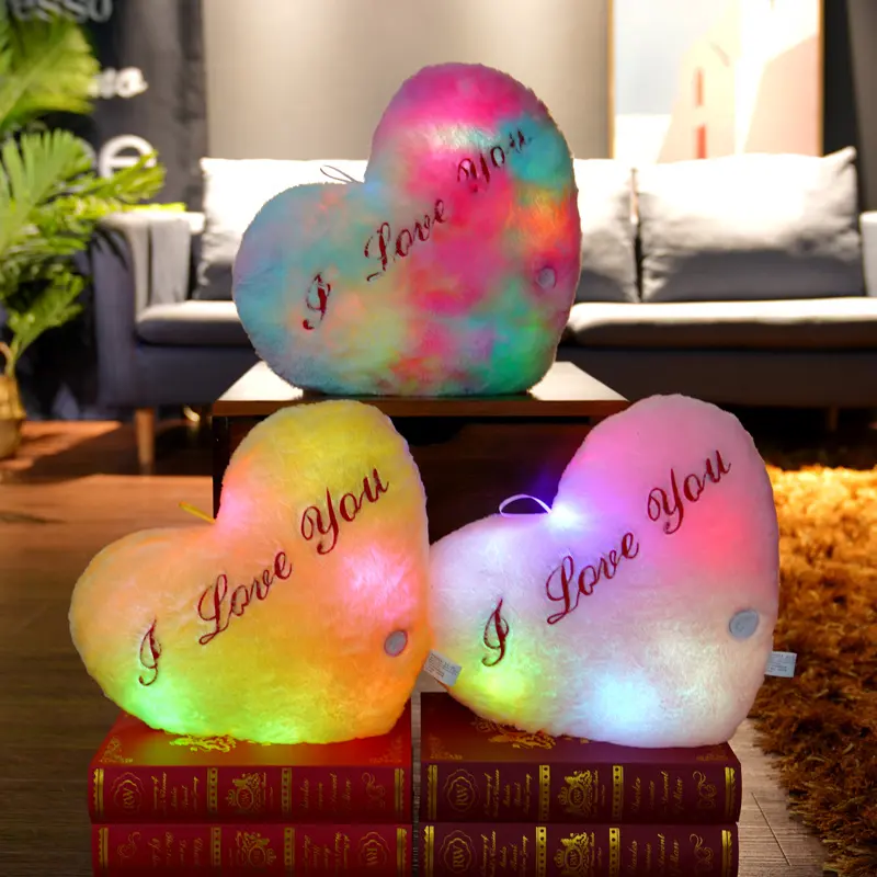 Nuevo luminoso creativo iluminar LED corazón relleno Animal peluche juguete colorido brillante amor regalo de Navidad para niños almohada