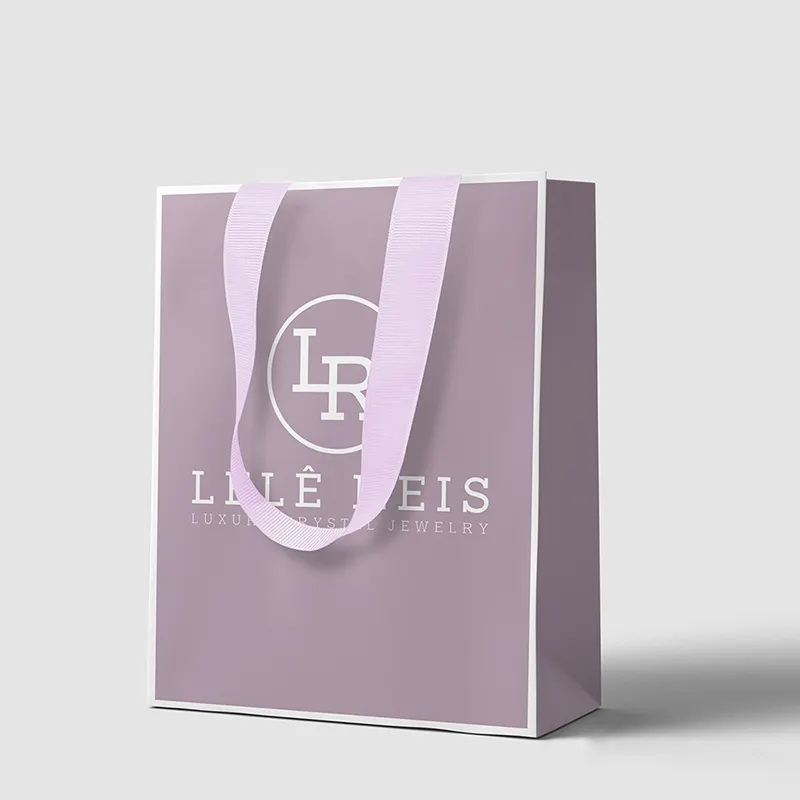 Глянцевая ламинированная упаковка для одежды с логотипом на заказ, бумажная сумка для покупок с ручкой из корсажной ленты
