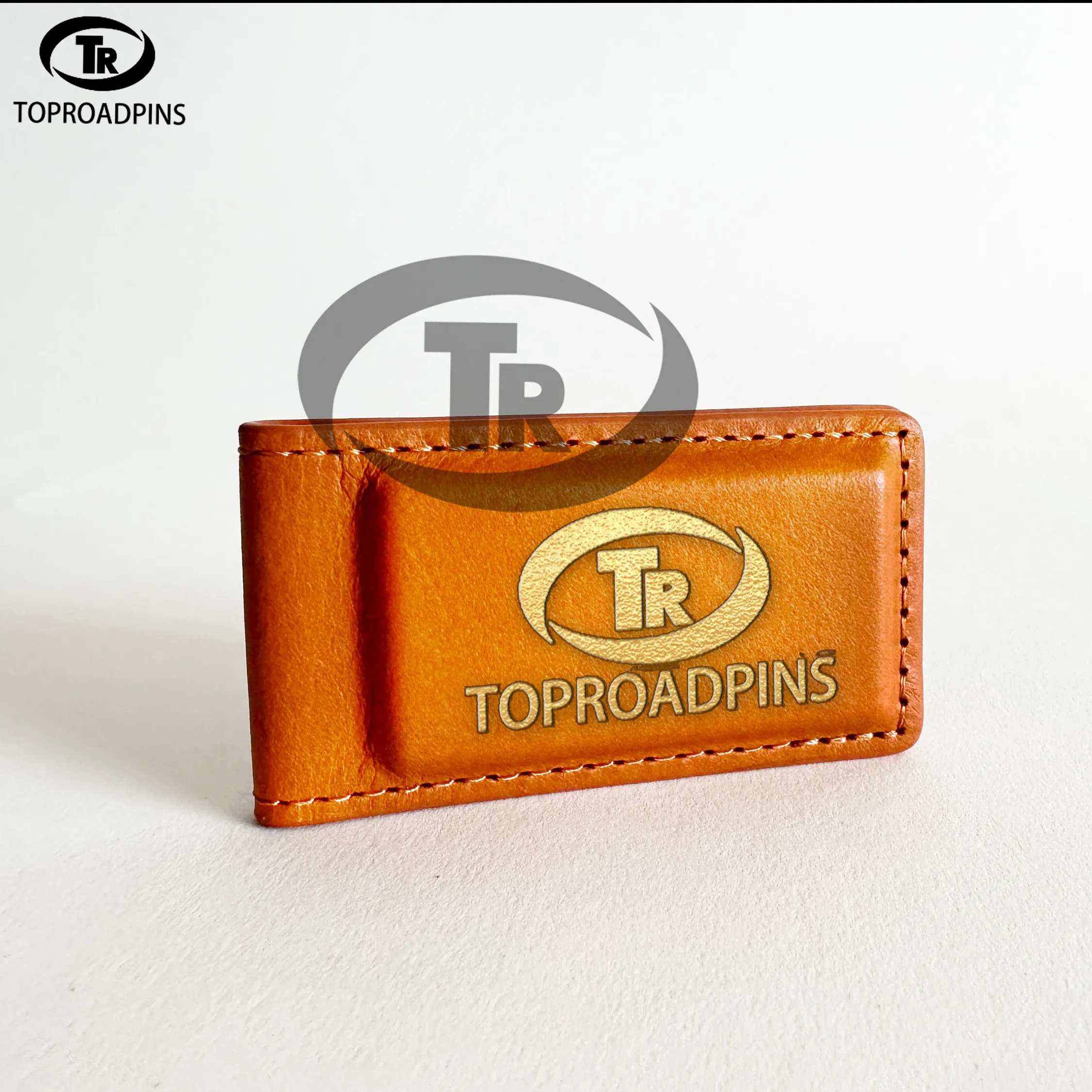 wholesale custom brand logo debossed printed PU leather money clip