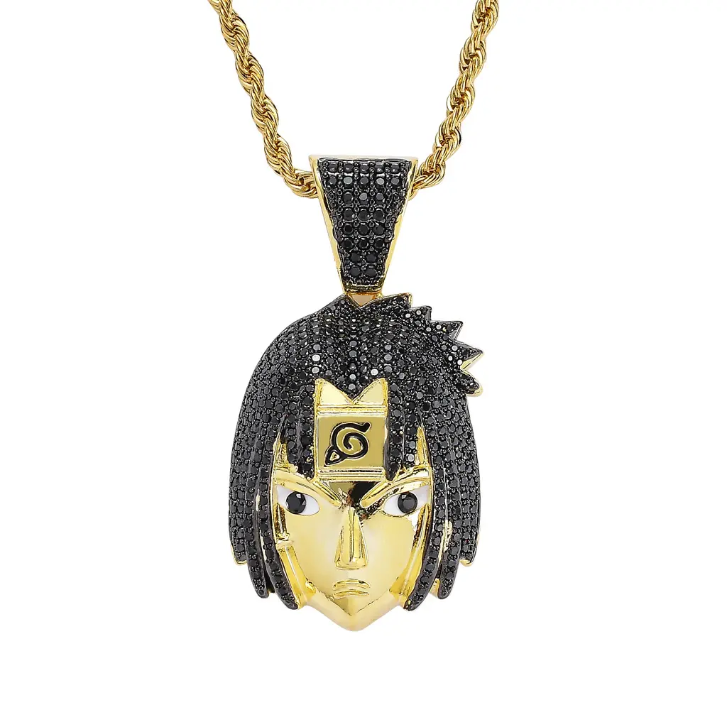 Collana Naruto personalizzata per gioielli Hip-Hop da uomo in zircone micro-intarsiato con collana gotica placcata oro 18 carati