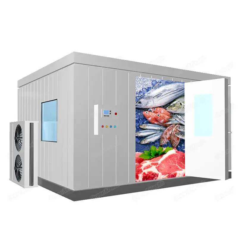 Sala de congelación de almacenamiento en frío de fábrica comercial para carne de patata, pescado, pollo, mariscos con unidad de refrigeración