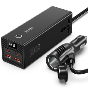 2024电源逆变器DC 12V/24v至110V交流车载转换器300充电器适配器，带2个交流插座2个USB端口笔记本电脑PD功能 - Product Image 1