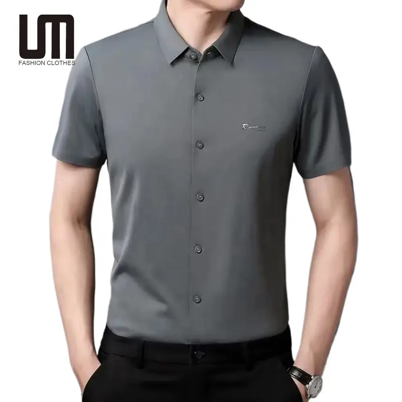 Liu Ming Venta caliente 2024 Moda coreana Hombres Casual Manga corta Negocios Slim Fit Botones Camisas