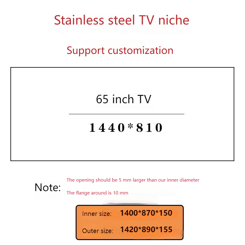 Niche de télévision en acier inoxydable de 65 pouces sans stratifié