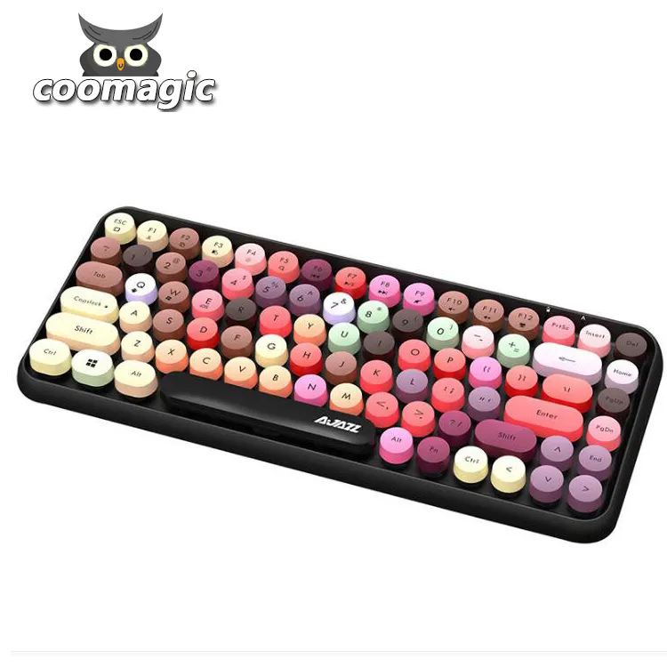 Teclado inalámbrico de colores, multicolor, tecla redonda retro, resistente al agua, elegante, nuevo