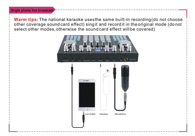K1 Live Sound Card with Effects Voice Changer Audio Mixer for Live Broadcast Mic