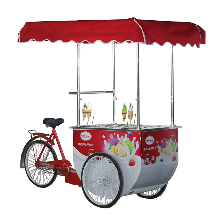 Ruedas con paraguas para bicicleta, carrito de comida, helado, congelador, a la venta