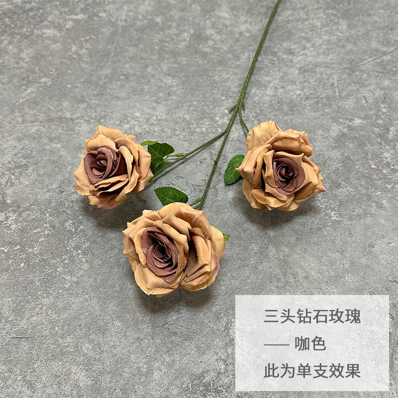 Three-headed diamond rose-coffee color