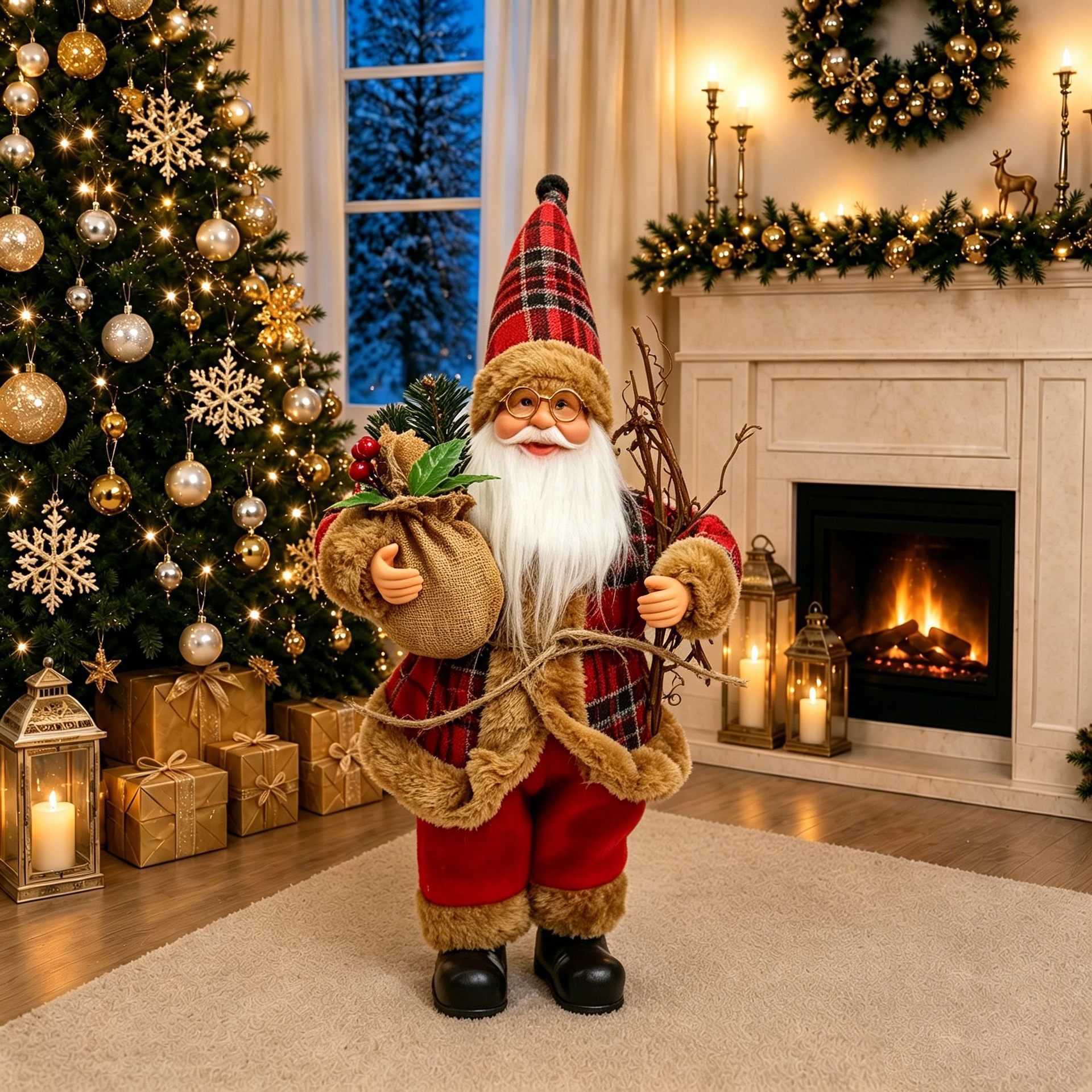 Santa Claus holding tree branches