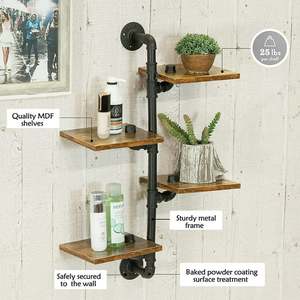 Estante de parede industrial de 4 camadas para livros, prateleira de canto para montagem na parede, metal flutuante, decoração rústica para fazenda, estante