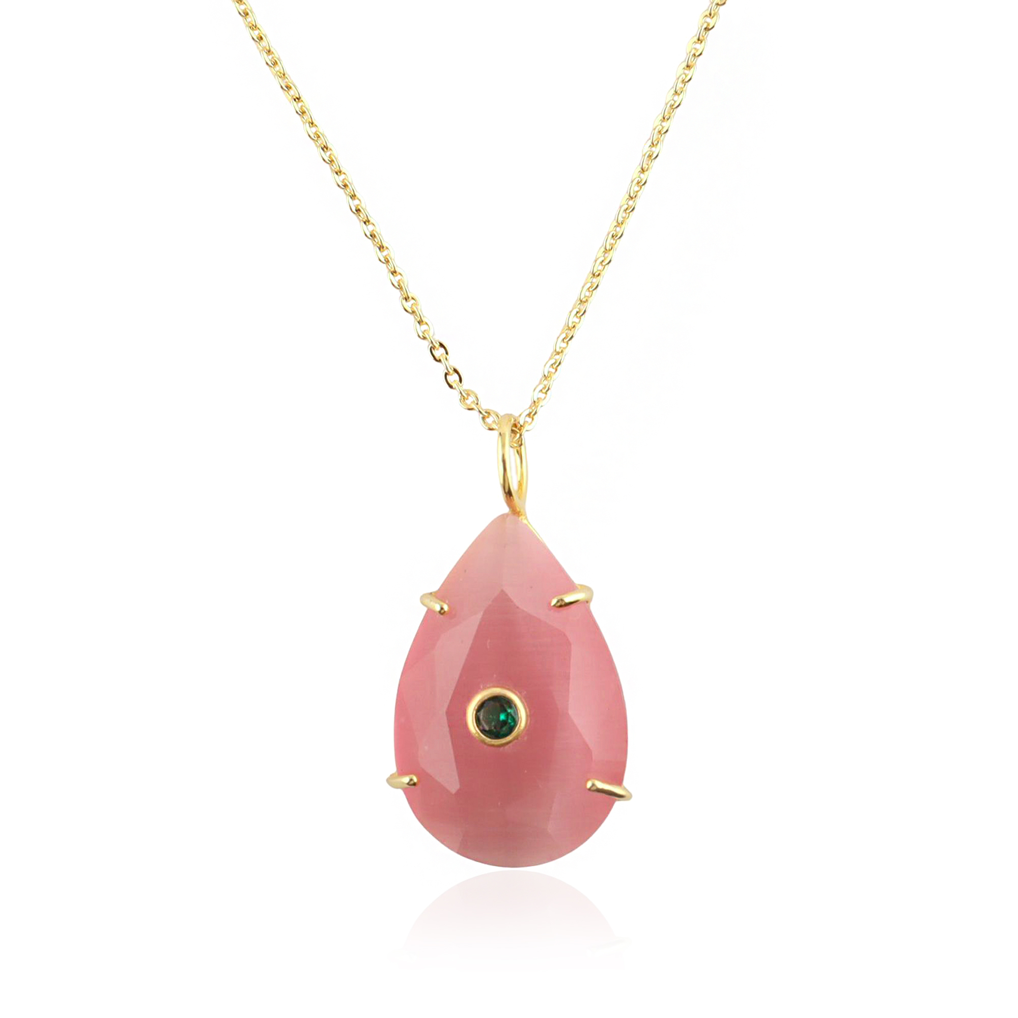2. Oeil de chat rose et émeraude verte CZ