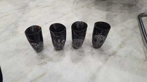 Saniya Handicrafts Customized Logo Printed Polished Black Glass Drinking <strong>Horn</strong> <strong>Cup</strong> Inspired by the Buffalo Viking Animal Style - Product Image 3