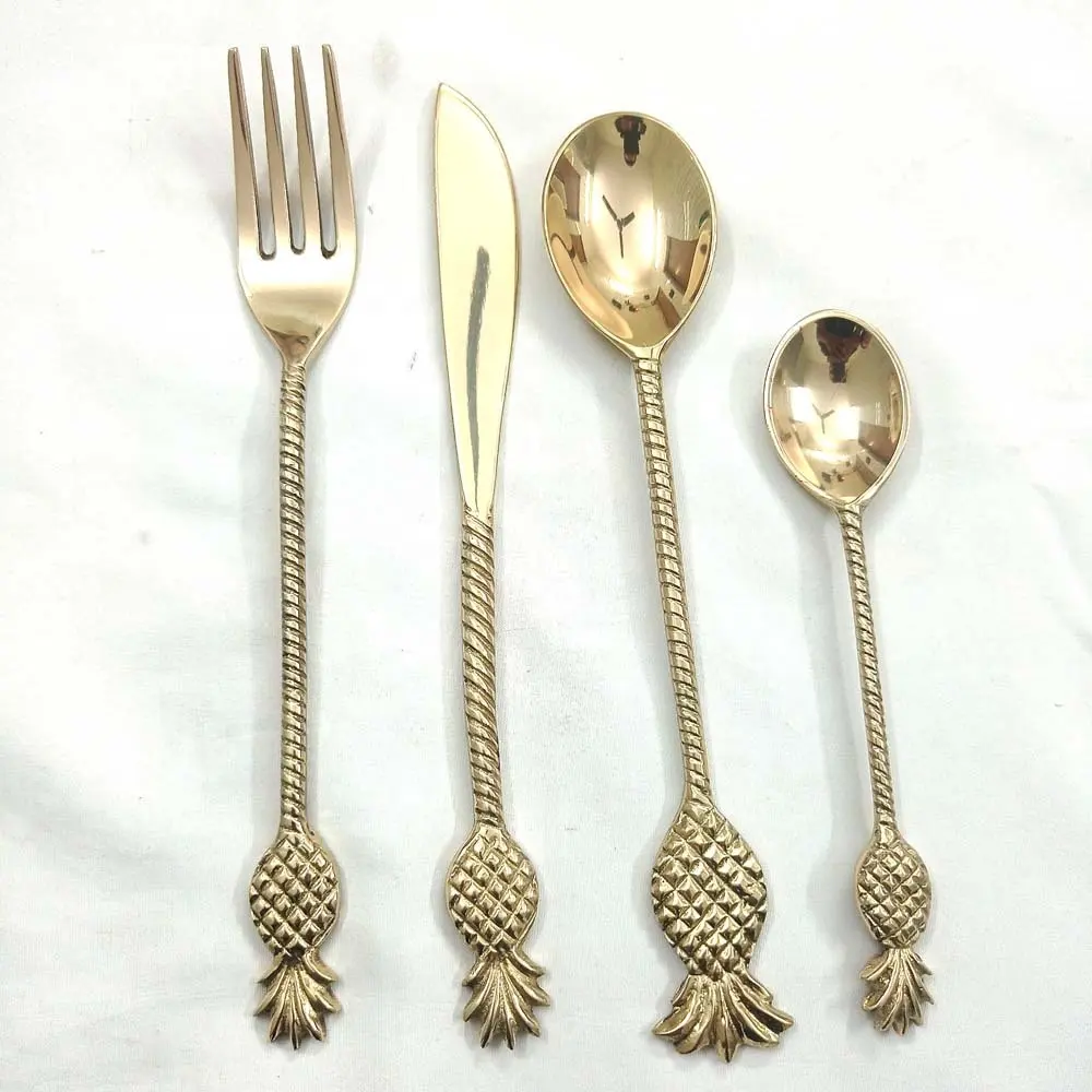 Messing hand gefertigte Ananas Ende Design Gold Besteck Set Designer Metall Besteck Sets Edelstahl Besteck Sets