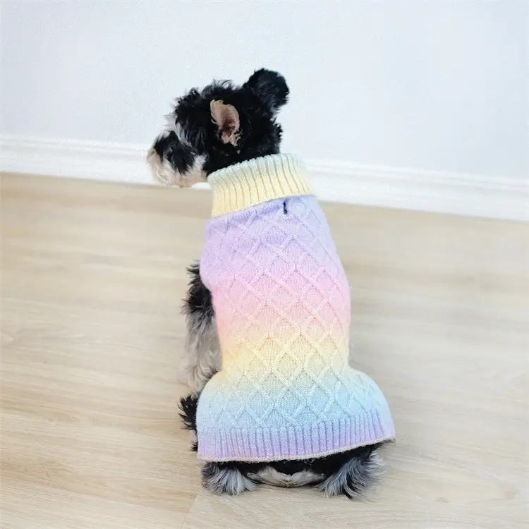 Vestiti per cani arcobaleno Chihuahua autunno inverno vestiti per cani morbidi e caldi maglione per cani a collo alto
