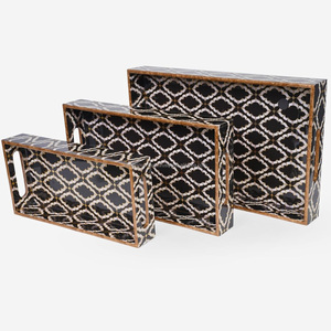 Doğrudan üreticinin en kaliteli el sanatları kemik kakma hizmet tepsi özel dekoratif sehpa tepsi hindistan sahip Logo - Product Image 6