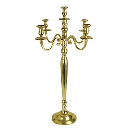 Candelabro de metal con acabado dorado, 5 brazos, pilar de vela para decoración de bodas e interiores, accesorios de iluminación a bajo precio