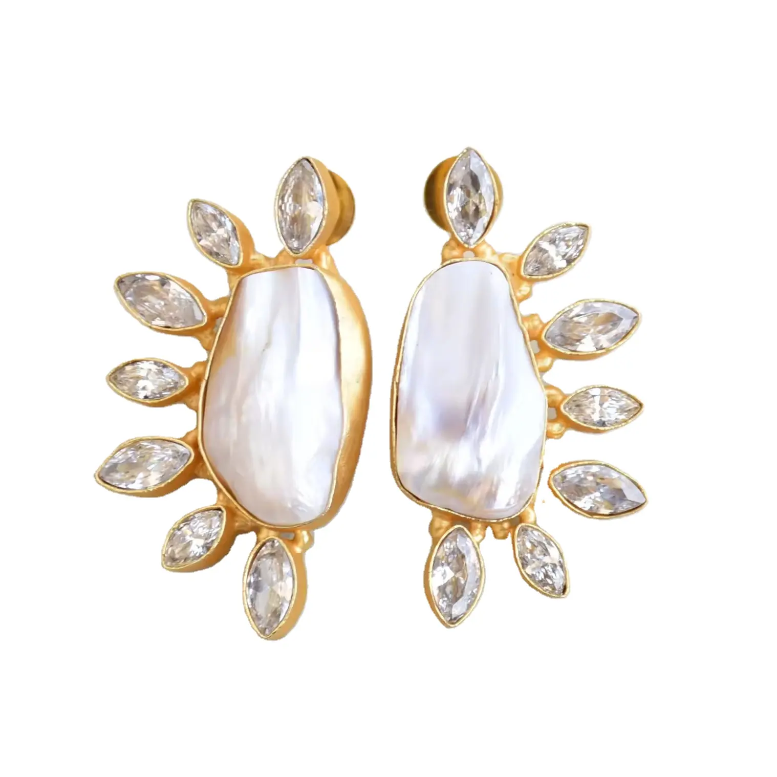 Uneven Natural Pearl Statement Earring Studs with High Quality Zircons Unique Designer Stud Earrings Freshwater Pearl Jewelry