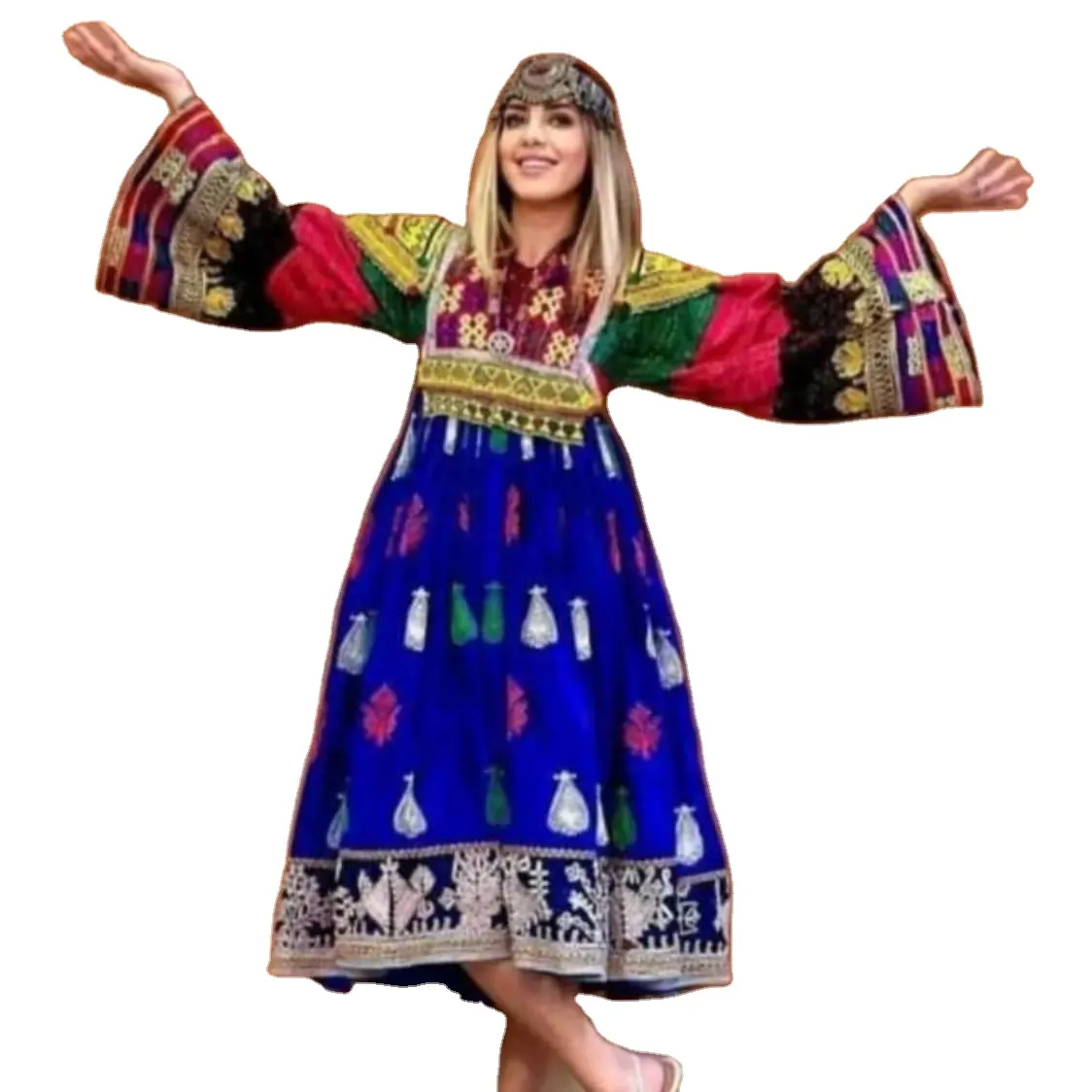 Neues traditionelles ethnisches vintage Kuchi-Kleid, afghanische / pakistanische Kuchi Party traditionelles mehrfarbiges Kleid Neuzugänge Partybekleidung 2011