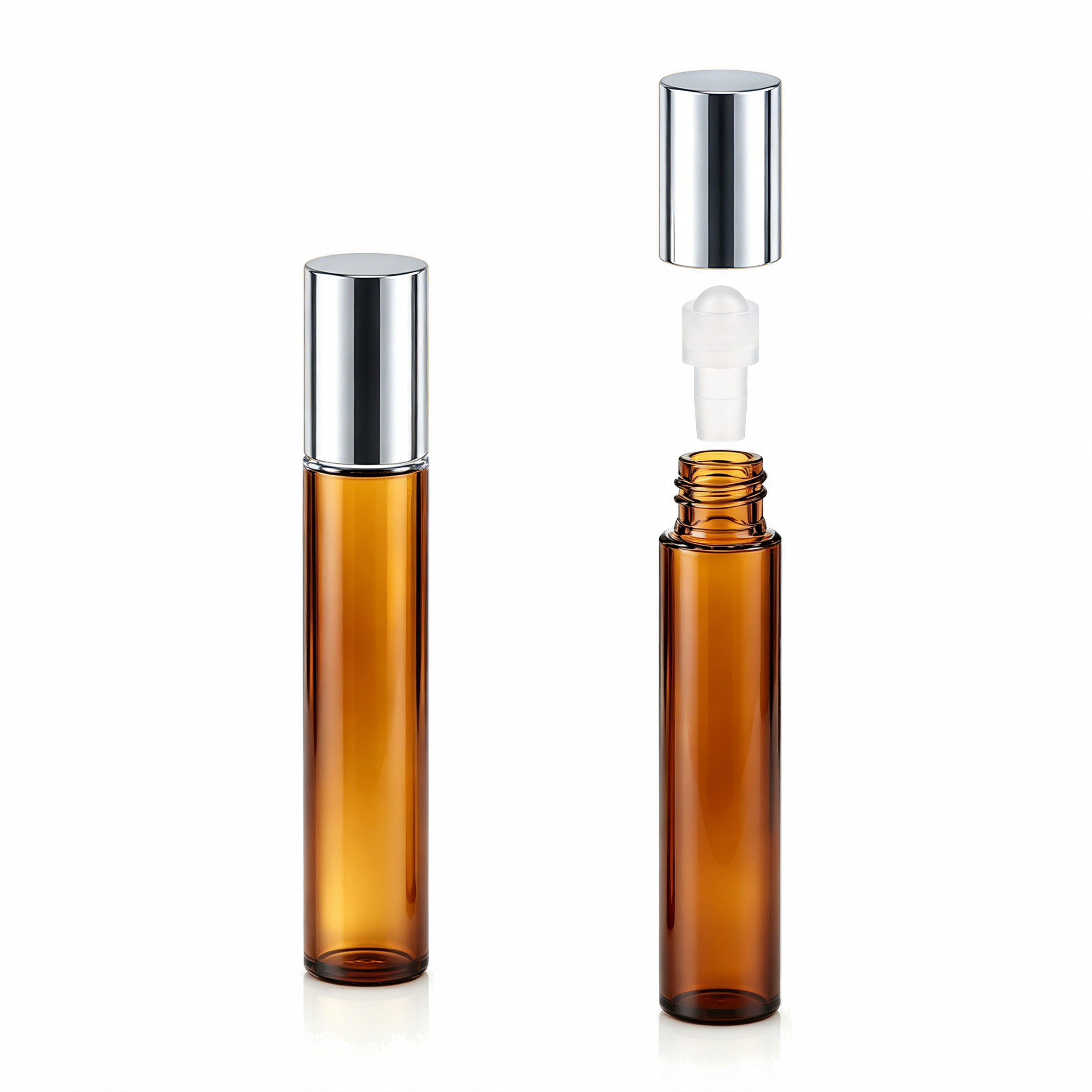 amber glass bottle + silver cap + frosted beads