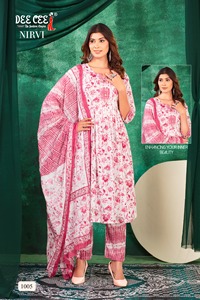 インドの手作りの女性用コットンプリントアナルカリクルタネクタイパッティボタン & パンツ付きプリントマルデュパッタセット女性用 - Product Image 4