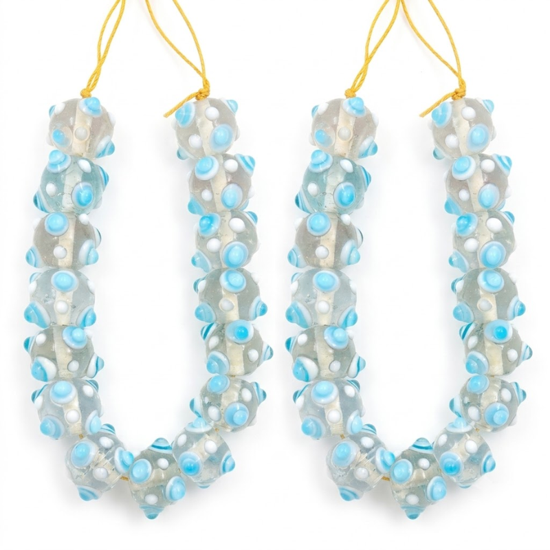 Blue White Clear Transparent Gold Threaded Accent