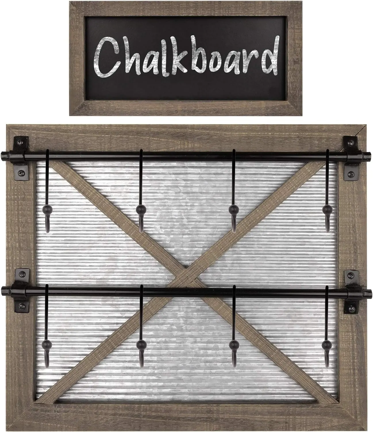 Rustic Farmhouse Mug Rack Wall Mounted with Blackboard for Coffee Sign Decor Galvanised Kitchen Decor with 8 removable hooks