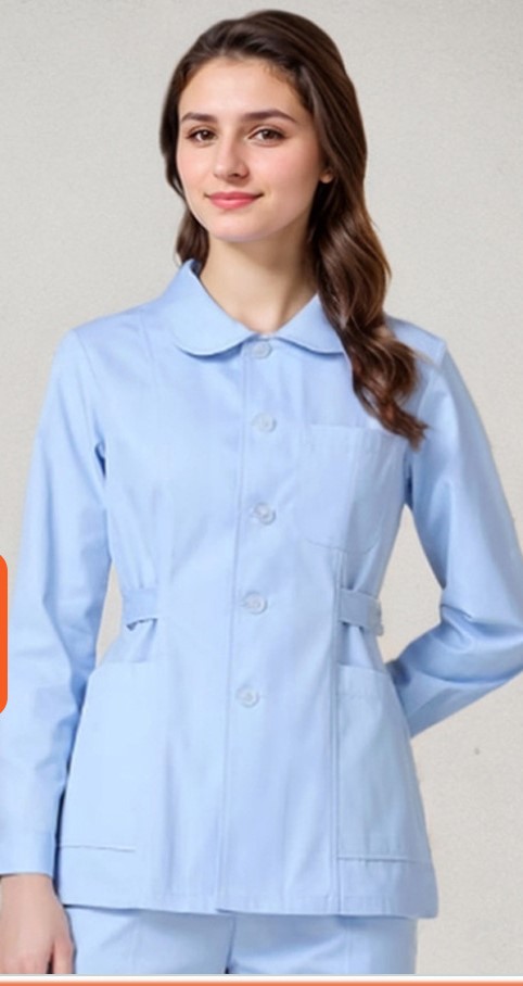Top léger bleu manches longues col Peter Pan + pantalon