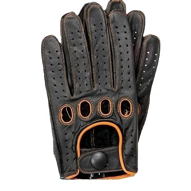 Schwarz mit orange genähtem Leder-Fahr handschuh Weiche strukturierte rutsch feste Touchscreen-Leder-Driving-Racing-Drifting-Handschuhe