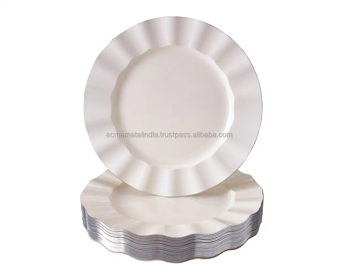 Charger Plate Unique Simple Latest Embossed White Powder Coated Metal Charger Plate Birthday Party Dinner Table Decors Accessory