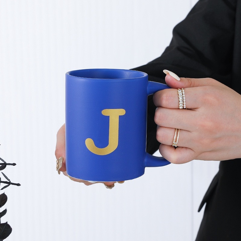custom alphabet blue ceramic Mug (J)