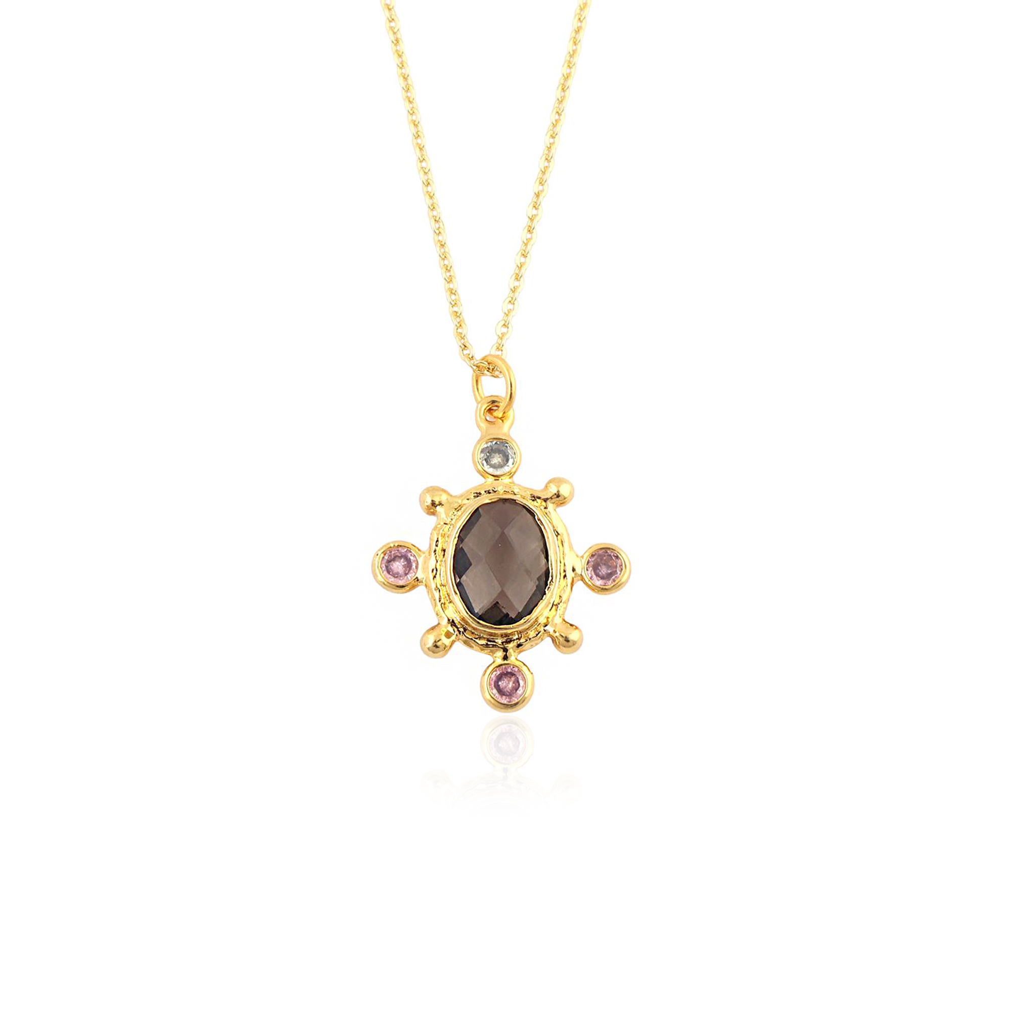 4. Quartz fumé brun, CZ rose et blanc