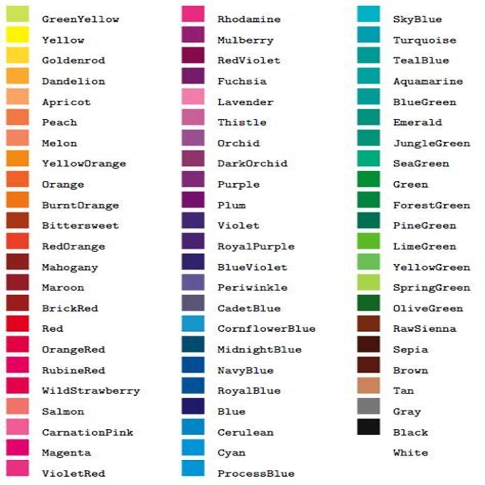 Toutes les couleurs disponibles