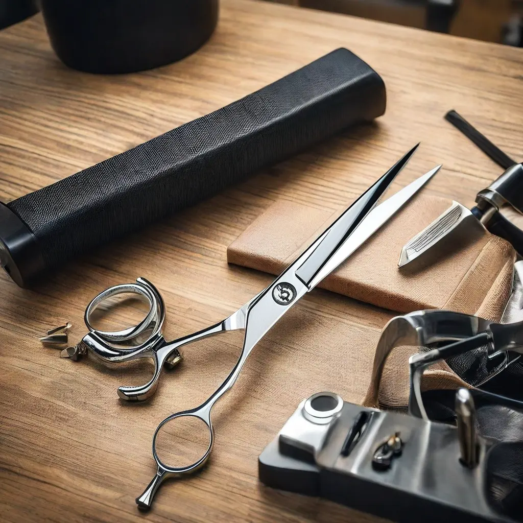 Tesoura de corte de cabelo para barbeiro profissional de 5,75 polegadas, lâmina dupla giratória com ponta afiada, feita de aço inoxidável