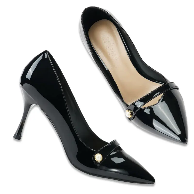2024 модные женские туфли на высоком каблуке; Черные туфли-лодочки на массивном каблуке