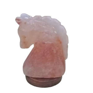 USB馬の形をしたヒマラヤピンクの塩ランプパキスタン手彫りの花のバスケットスタイルユニークな角の花の貝殻の装飾動物