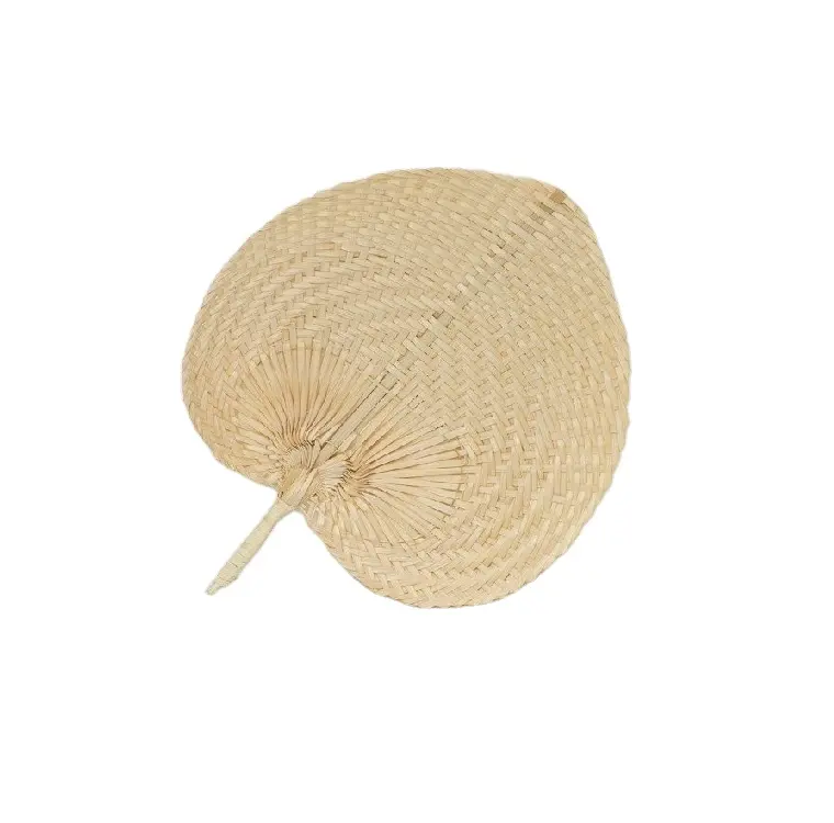 Abanico de hoja de palma trenzada, colorido, hecho a mano, de bambú